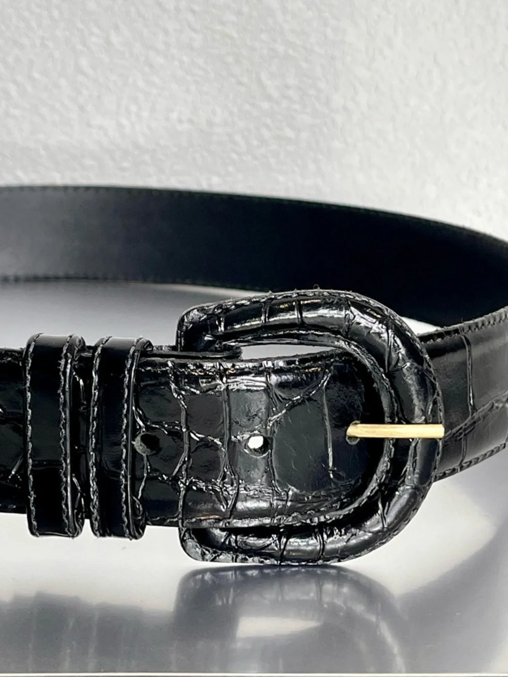 Nordstrom Black Alligator Grain Leather Belt Women’s L 32 Vintage Pristine